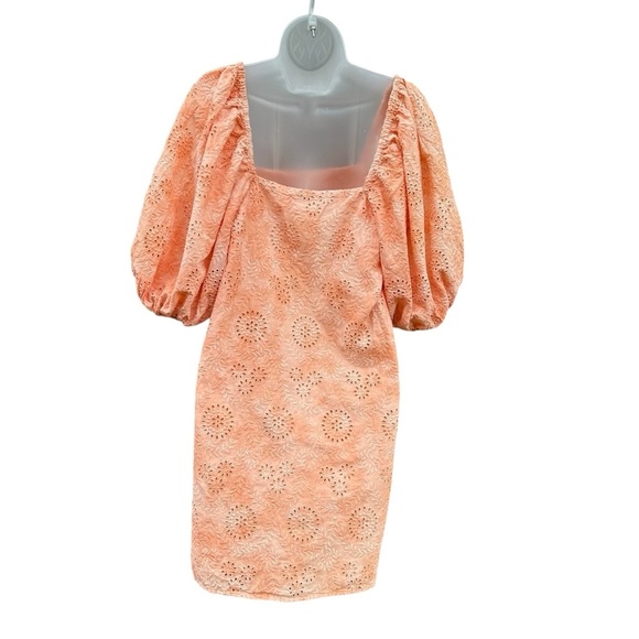 JEN'S PIRATE BOOTY Womens M Apricot Ashbury Swirl Eyelet Puff Sleeves Mini Dress - Picture 3 of 12